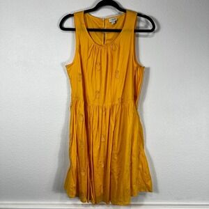J Crew Pineapple Dress Fit & Flare Knee Length Yellow Cotton Sleeveless Womens 8
